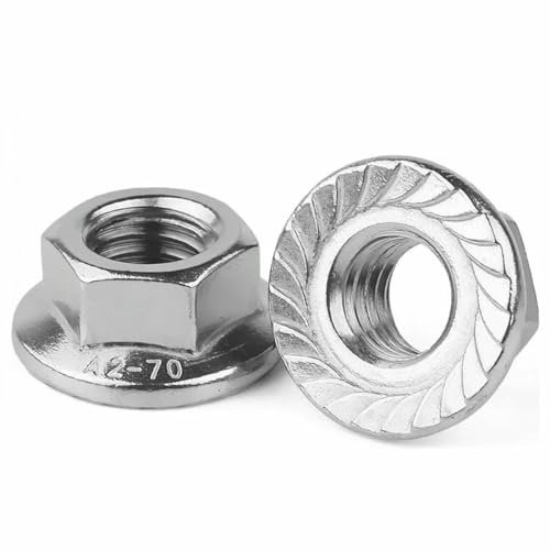 Sechskantmutter aus Edelstahl 304, M3, M4, M5, M6, M8, M10, M12, M20, Sicherungsmuttern, rutschfeste, selbstsichernde Mutter mit Zahn, DIN6923-M12 (2 Stück)