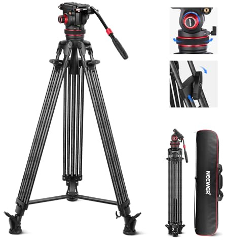 NEEWER 78 Videostativ, Kolfiber, Quick Release Kamerastativ, Justerbar Dämpande Flytande Huvud, Dubbelläge QR-platta, Belastning 22 kg, LL35