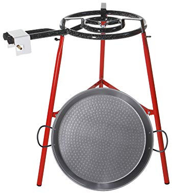 ZENDEU ECO-SET Paella-Pfannen-Set mit Brenner und verstärkten Stativbeinen, 45,7 cm Paella-Pfanne aus Karbonstahl und 2-Ring-Paella-Brenner, 12 Portionen