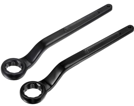 Sourcing Map 2Pcs Offset Box End Ring Type Wrench 27mm 30mm High-Carbon Steel Single Head High Neck Hand Tool for Mechanical Automotive Repair, Black