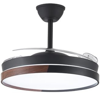 wonderlamp - Ventilador LED aspas plegables Arpino Negro+Madera CCT 3000-4000-6000K, Intensidad Regulable 45W, Silencioso