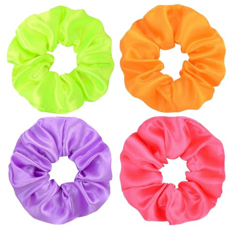 4 elastici per capelli da donna, in tinta unita, accessori per capelli, accessori al neon, per donna, elastici per capelli (arancione, rosso rosa, giallo, viola)