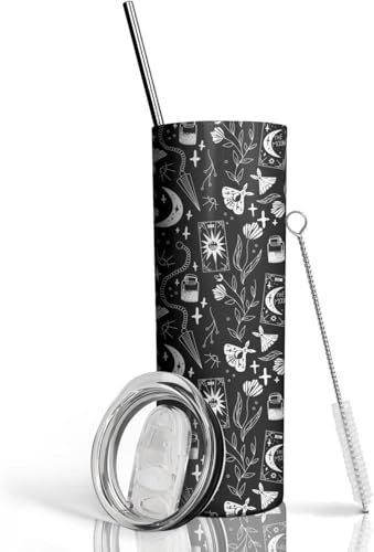 shine symbol Goth Tumbler - Witchy Tumbler Gothic Gifts For Women - 20 Oz Insulated Halloween Tumbler With Lid And Straw, Coffee Cup, Water Bottle, Drinking Glasses - Witchy Birthday Christmas Gifts