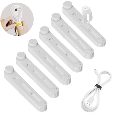 XYOFUN Reusable Silicone Cable Ties,30Pcs Adjustable Multifunctional Cable Straps Wire Organizer for Charging Cords Earphone Desk Cable Management Travel Accessories(White)
