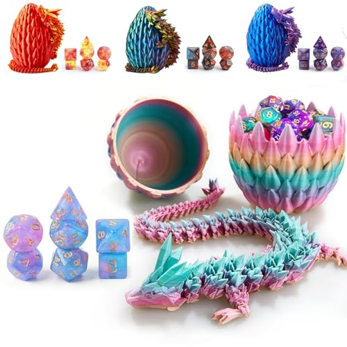 DND Dice Set (7 Pieces) and 3D Printed Dragon Egg,Fidget Toys,Surprise Dragon Egg and Polyhedral Dice Set with Gift Box,Playing Game with Dragon Eggs for RPG DND MTG