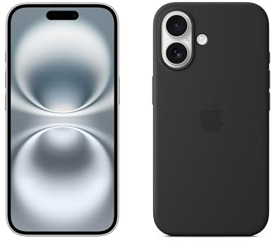 Apple iPhone 16 128GB: 5G Mobile phone with Apple Intelligence - White + Silicone Case with MagSafe - Black