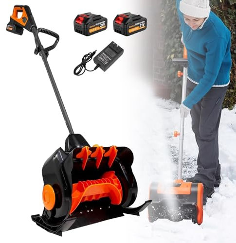 Pala da Neve Elettrica Senza Fili con Manico Regolabile, Spazzaneve Ricaricabile - Area di Sgombero 16''×6'', Distanza di Lancio 33', 3 Direzioni di Lancio, Spazzaneve per Vialetti, Marciapiedi