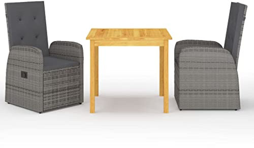 WKIEQACO Gartenmöbel-Set, 3-teilig, mit Kissen, Polyrattan, Grau