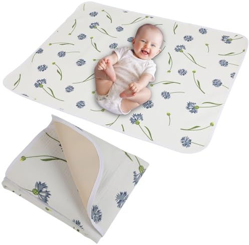 Baby Diaper Changing Pad, 19.7x25.6 Waterproof Changing Pad Liners with 100% Muslin Cotton Front Top and Leather Back, Soft and Absorbent Portable Changing Mat for Travel, Changing Station