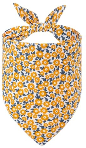 1Pcs Floral Dog Bandana,Spring Daisy Flower Pet Triangle Bib Scarf Washable Dog Neckerchief Adjustbale Dogs Scarfs Yellow Bandanas Clothing & Accessories for Large Medium Dogs and Cats