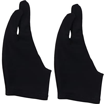 SEWOART 2pcs Two Finger Painting Gloves Artist Drawing Gloves Sketch Curved Black