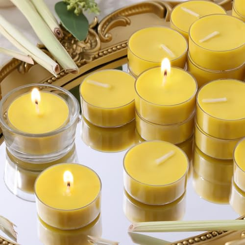 DEVI 12 Pack Fresh Citronella Scented Tea Lights Candles, 4-5 Hours Natural Palm Tea Candles Bulk for Home Scented, Small Indoor Summer Tealight Votives for Home, Patio Garden Yard