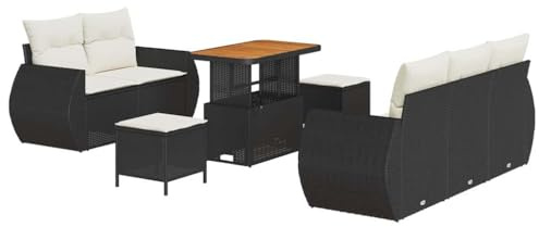 vidaXL 4-teiliges Garten-Loveseat-Set mit Kissen in Schwarz aus Poly Rattan und Akazie. Ideal für Balkon oder Terrasse. Wetterfestes, modulares Lounge-Set für den Außenbereich.
