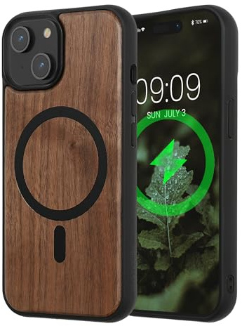 kwmobile Hülle für Apple iPhone 15 Handyhülle - Cover aus Holz und TPU - Kompatibel mit MagSafe - Case in Dunkelbraun Schwarz Holz
