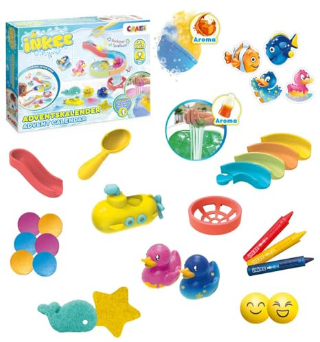 INKEE TOYS Calendario dell’Avvento Bambini – Con Bombe da Bagno, Cosmetici per Bambini e Giocattoli Sorpresa – 24 Giorni di Regali Creativi e Divertenti