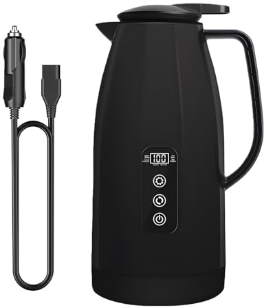 Wasserkocher für Auto 1.2L, 2/24 Volt Wasserkocher Auto Zigarettenanzünder, elektrischer Teekocher BPA-frei mit 360° Basis, Reisewasserkocher Auto für Heißwasser Kaffee Tee, Lkw KFZ Reise Camping
