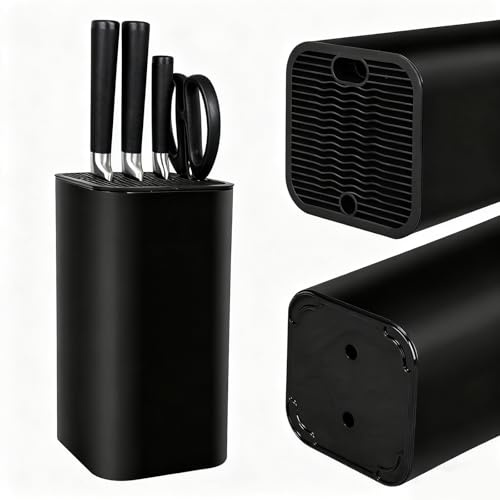 Euablfo Messerblock Ohne Messer Schwarz, Universal Messerblock Leer mit 21 Schlitzen und Abflussdesign, Abnehmbar Messerschärfer Aufbewahrung für Küche & Arbeitsplatte