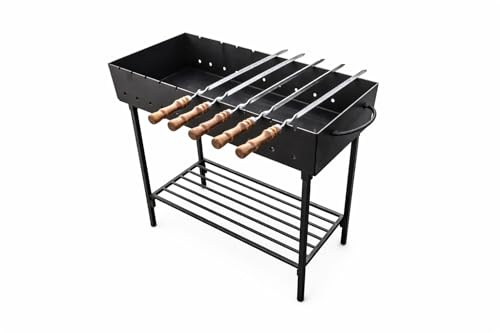 Mangal, Holzkohlegrill Schaschlik Grill aus Stahl 3 mm (Grill mit Spießen)