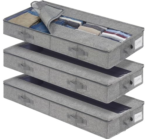 GARPROVM Unterbett Aufbewahrungsbox 3er Set, 85x40x12cm Formstabil Unterbettkommode Unterbett Aufbewahrungstasche mit Mitte Reißverschluss Unterbettbox für Bettdecken Kleidung Bettwäsche Decken