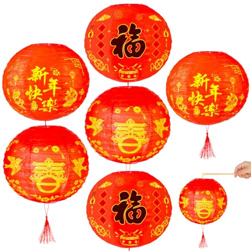 HOWAF 6 Lanterne Cinesi Rossi per Decorazioni Capodanno Cinese 2026, Lanterne Capodanno Cinese 2026 Lampadario Carta per Decorazione Appese Festa Cinese, Anno del Cavallo 2026, B