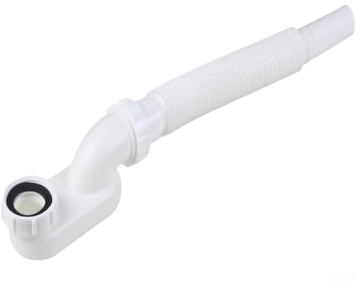 YJDOORPLAY Kit de tuyau de vidange plat P-Trap pour baignoire autoportante, raccord flexible G1-1/2, sortie d'eau de 32 mm, design compact et discret