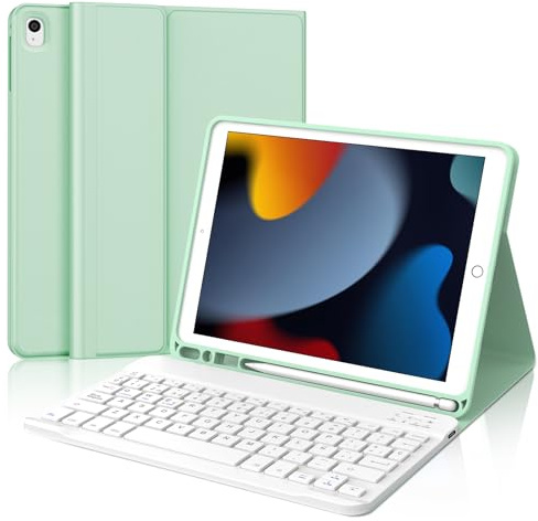 Funda Teclado para iPad 9/8/7 Generacion 10.2/Air 3/iPad Pro 10.5 10.5 | Capa Keyboard Bluetooth Magnético, QWERTY Español Ñ, Case Desmontable con portalápices para iPad 2021/2020/2019, Verde claro