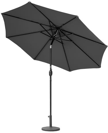 Harrier 2.7m Garden Parasol with Crank Handle & Tilt Function [7 Colour Options] – Outdoor Garden Patio Umbrella with Optional Waterproof Cover + Weights (Grey, Parasol + 12kg Concrete Base)