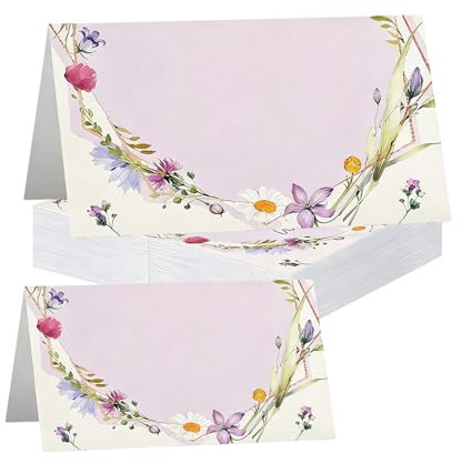 ARYIMYDP 50 Tarjetas de Mesa con Flores Elegantes, Marcasitios para Boda y Comunión, Papel Grueso, Fácil de Personalizar y Colocar, Acentúa tu Decoración de Evento