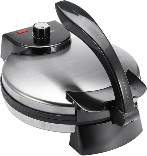 12-inch Electric Roti Maker & Tortilla Press, Automatic With Indicator Lights, Adjustable Temperature Control, Double-sided Heating For Quesadillas, Flatbreads, Naan, Silver One Size
