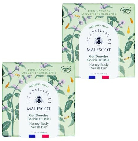 Les Abeilles de Malescot – Savon Solide au Miel et à la Cire d’Abeille Française – Peaux Sensibles – Parfum Menthe – 100% Français & Certifié Bio