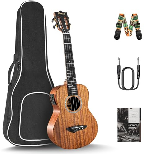 26 inch Caramel CT402 All Solid Mahogany Tenor Ukulele LCD color display Electric Uke Beginners Guitar Starter Pack Bundle Gig bag Strap Ukelele Set