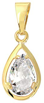 NKlaus Kettenanhänger Tropfen 333 Gelbgold 8 Karat Zirkonia 12x8mm 1 Stück | Steinfarbe Weiß, Öse 4x2,5mm und Gewicht 0,43g