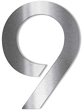 Metzler Edelstahl Hausnummer - modernes Design - wetterfest & pflegeleicht - Schrift Bauhaus - Steckdübel - Höhe 14 cm - Ziffer 9