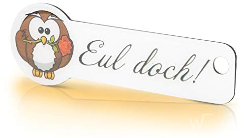 Einkaufswagenlöser ® Eul doch/Entriegler für Einkaufswagen – inkl. 1 Jahr Schlüsselfundservice/Einkaufswagenchip abziehbar/Einkaufschip zum rausziehen/Schlüsselanhänger Metall / 1 Stück