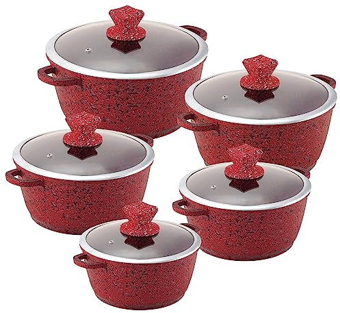 SQ Professional Nessa Granum Die-Cast Aluminium Stockpot Set with Non-Stick Coating 5pc (Jhansi Red)