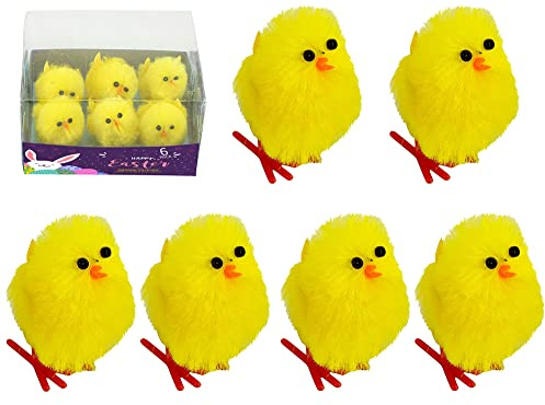 6 gelbe Plüschküken, Osterkorb und Trilby-Dekorationen, Chenille-Küken, Osterdekorationen, Basteln, Hauben, Jagd, 3,5 cm