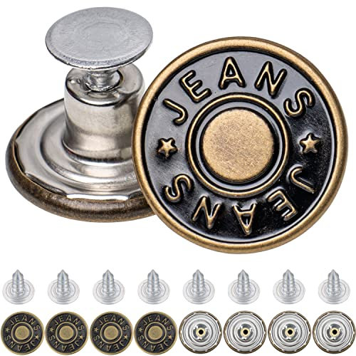Hosen Ersatz Knöpfe zum Vernieten, 8 Pack, Ø 17 mm Messing Jeansknöpfe, Bronze-farben, Jeans Button mit Nieten, Jeans Knopf zum Einschlagen, Metall Hosenknopf, Hose weiter machen, Hosenknöpfe robust