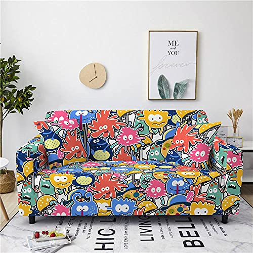 LNXSESN Sofabezug Bunte Anime Sofa überzug Stretch Sofaüberwurf Elasthan Universal Couch überzug Moderne Anti-Haar Sofa Cover Einstellbar überwurf Sofa Antirutsch Sofaschoner 2 Sitzer