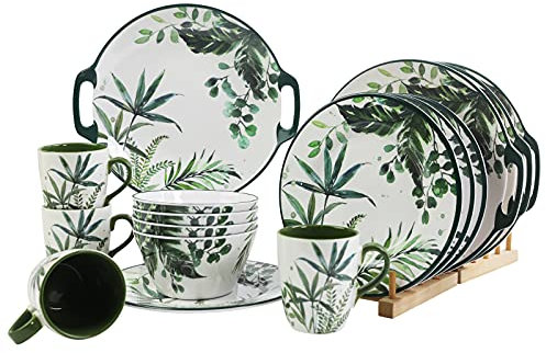 Zog Juego de vajilla de melamina para 4 – 16 platos de camping con platos de cena, platos de ensalada, tazas y cuencos. Ligero e irrompible (flor1)