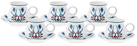 Karaca Hattat Set de tasses à café pour 6 personnes 90 ml Tasse à expresso et 6x soucoupes, Tasses à moka, Set de tasses à expresso en porcelaine, Cappuccino