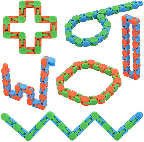 Yeefunjoy 6 Stück 24 Links Wacky Tracks Snap and Click Toy Set | Wacky Tracks Schnappen und Klicken Fidget Spielzeug für Kinder mit 2 Raupe Stretchy Strings - Anti-Stress Ketten Spielzeug