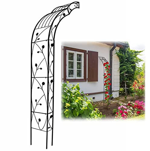 Rosenbogen halbrund, Wandmontage, Torbogen Garten, Gartenbogen für Kletterpflanzen Wetterbeständig Rankgitter Rosenhilfe Spalier Rankbogen Rosengestell Eisen, Halbbogen HBT: 250 x 39 x 75 cm, schwarz