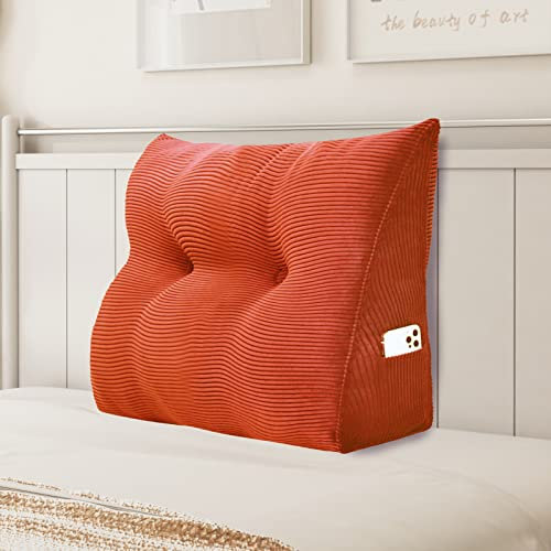 Johnear Keilkissen Lesekissen für Bett und Sofa Lehnenkissen, Rückenkissen Kopfteil Bett Rückenlehne Großes Dreieckiges Lendenkissen （Orange, 60cm）