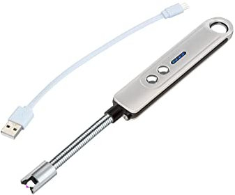 Maximex Encendedor eléctrico de arco LED, Mechero Largo, sin gas ni gasolina, recargable, sin llama, resistente al viento, con indicador LED y luz, 22 x 2,5 x 1,5 cm