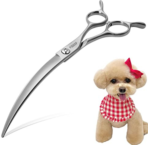 FOGOSP Tijeras de aseo curvadas profesionales de 45° para perros, tijeras curvadas de arco grande de 7.5 pulgadas, para peluquero profesional, Japón VG10, acero de alto carbono, para mano derecha mate