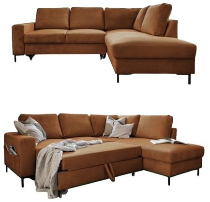 MIUFORM Lofty Lilly, 6er Ecksofa mit Schlaffunktion, Rechts, Ziegelrot