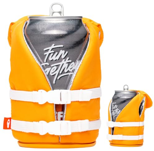 Puffin The Buoy Life Vest Insulated Can Cooler Sleeve 12oz & 16oz Tall Can - Non Slip Base, Beer Soda Drink Jacket for Cold or Hot Beverages - Apricot
