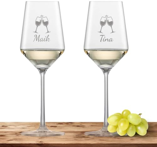 2x Weißweinglas mit Namen oder Wunschtext graviert - Zwiesel Glas Glas Riesling PURE - Weinglas personalisiertes Geschenk (ChinChin)