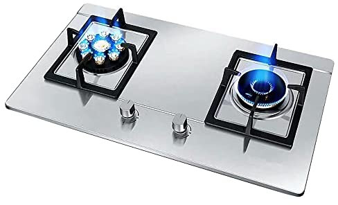 IBOWZ Piano Cottura a Gas Piano Cottura a Gas fornello a Gas a 2 fuochi da Incasso, Piano Cottura a Gas in Acciaio Inox, fornello a GPL/GN Accessori da Cucina elettrodomestici da Cucina Utensili d