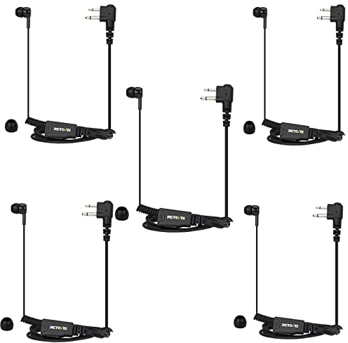 Retevis In-Ear Funkkopfhörer mit Mikrofon, Einziehbarer Spulenhörer, Kompatibel mit Motorola CP040, CP140, GP300, MAG ONE A8, HYT TC500 usw Funkgeräte, Walkie-Talkie-Kopfhörer, 2-polig (5 Stück)